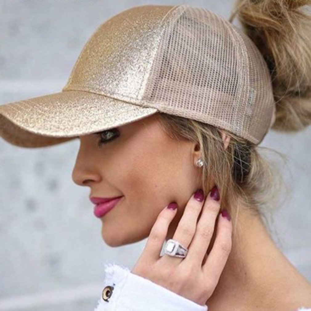 Glitter Paardenstaart Baseball Cap Vrouwen Snapback Vader Hoed Mesh Trucker Caps Messy Bun Zomer Hoed Vrouwelijke Verstelbare Hip Hop Piekte hoed
