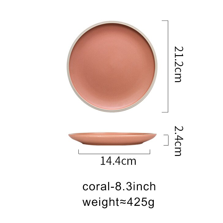 8.3/10inch Porcelain Dinner Plates Set Pizza Pasta Serving Plates Matte Glaze Steak Dessert Dishes Tableware: coral-8.3 inch