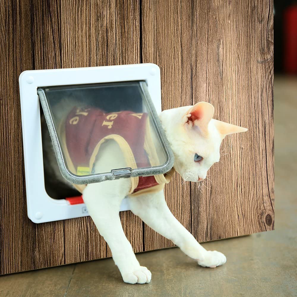 Cat Flap Door with 4 Way Lock Security Flap Door for Dog Cat Kitten Small Pet Gate Door Kit Cat Door