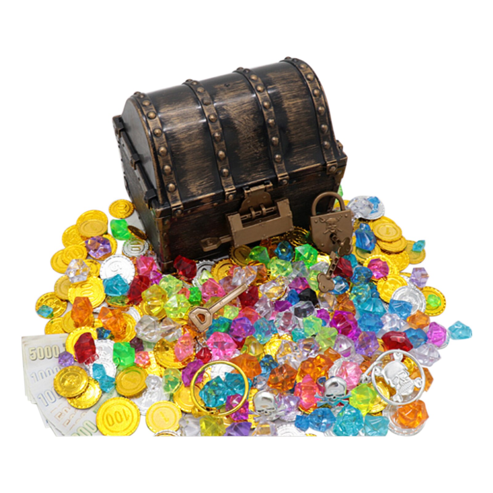 Props Party Favors Trinket Kids Toy Storage Box Pirate Treasure Chest With Lock Jewelry Home Decoration Rings Earrings Playset: E