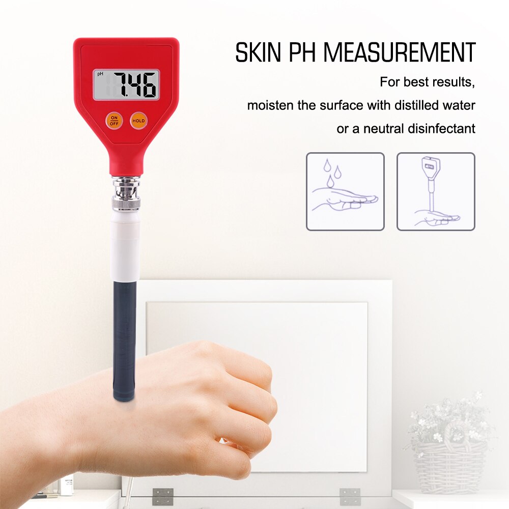 Yieryi-Medidor de pH de la piel, medidor Digital de pH cambiable, retención de datos con electrodo de vidrio afilado utilizado para agua, comida, queso, leche y suelo