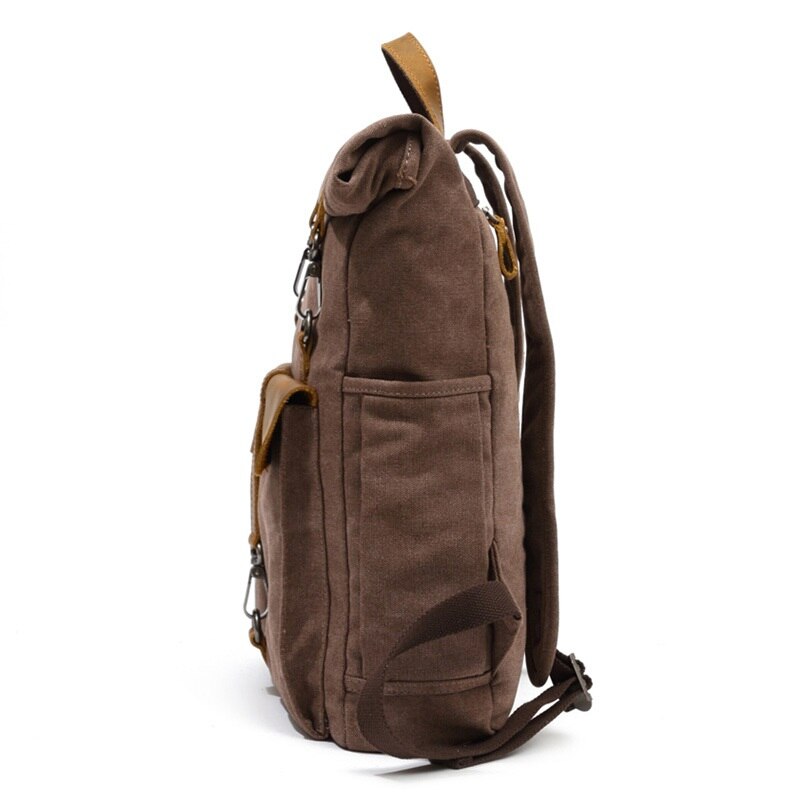 Canvas Leather Backpacks 16" Laptop Daypack for Traveling Teenager Back Pack Student Computer Rucksacks