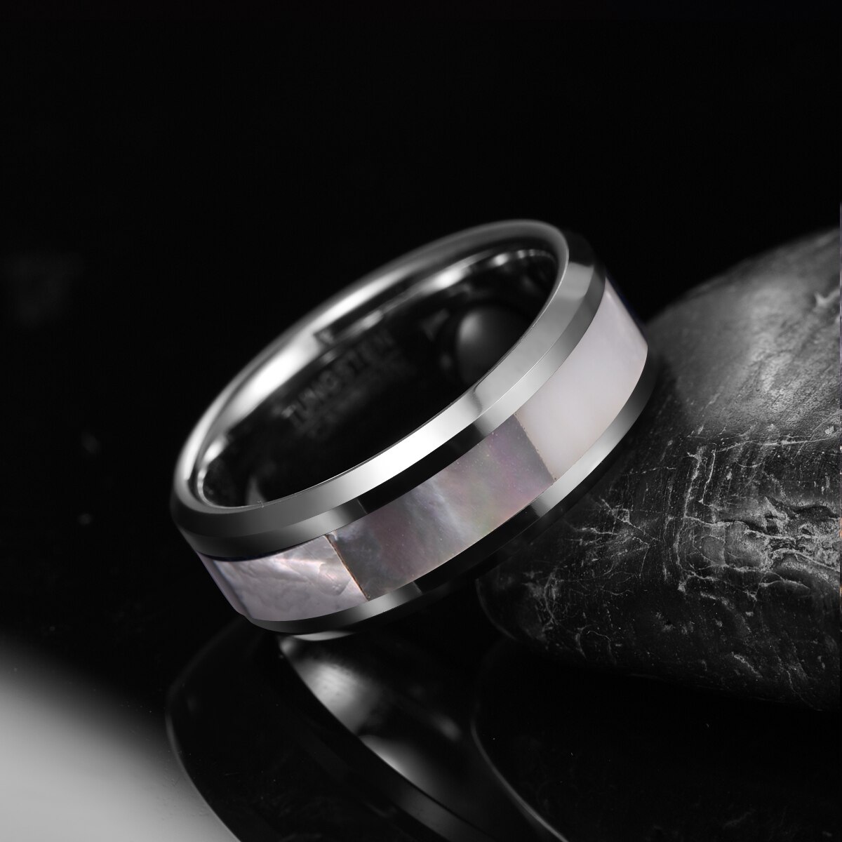 NUNCAD 8mm Breite Hartmetall Ring männer Hochzeit Ring Stahl Farbe Inlay Weiß Mutter-von-perle wolfram Stahl Ring T232R