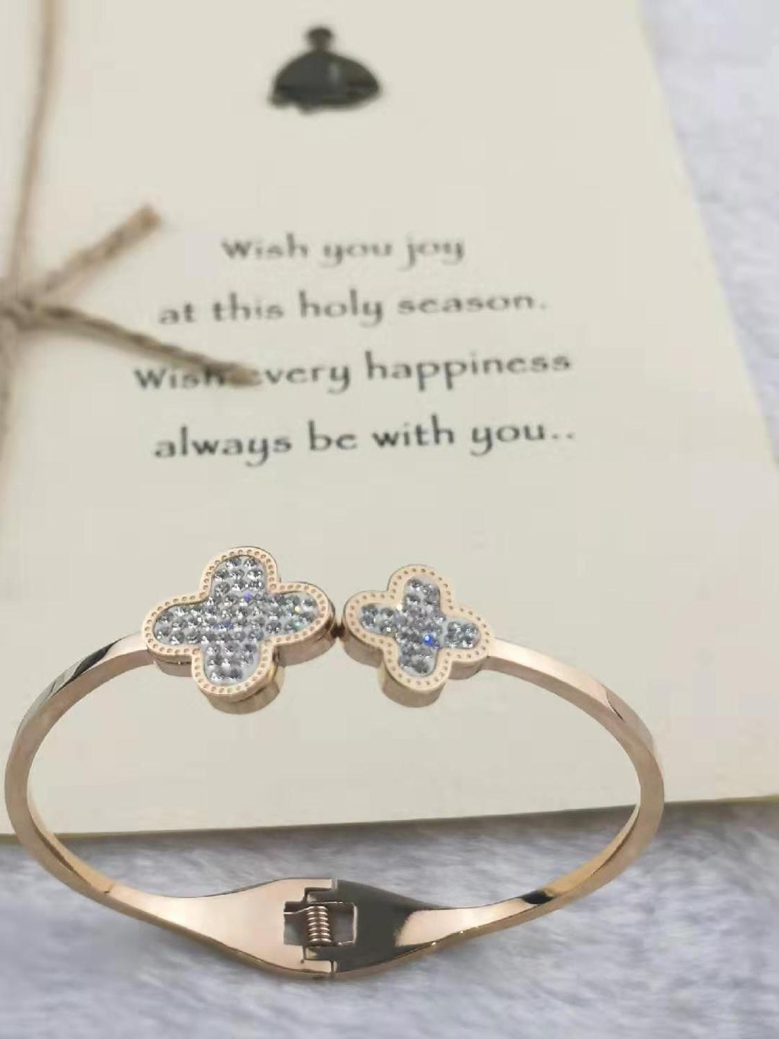 Brazalete de acero para mujer de lujo de marcas clásicas europeas y americanas de trébol de cuatro hojas