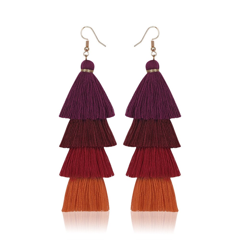 Bohemian 4 Gelaagde Kwastje Oorbellen Voor Vrouwen Etnische Lange Fringe Multi kleur Verklaring Dangle Earring Meisjesschoenen Sieraden: Rhodium Plated