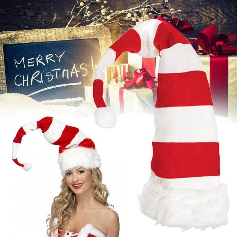Women Christmas Elf Hat Long Striped Felt Plush Elf Cosplay Hat Stripe Party Year Hat Decoration Xmas Props Accessories G3R9