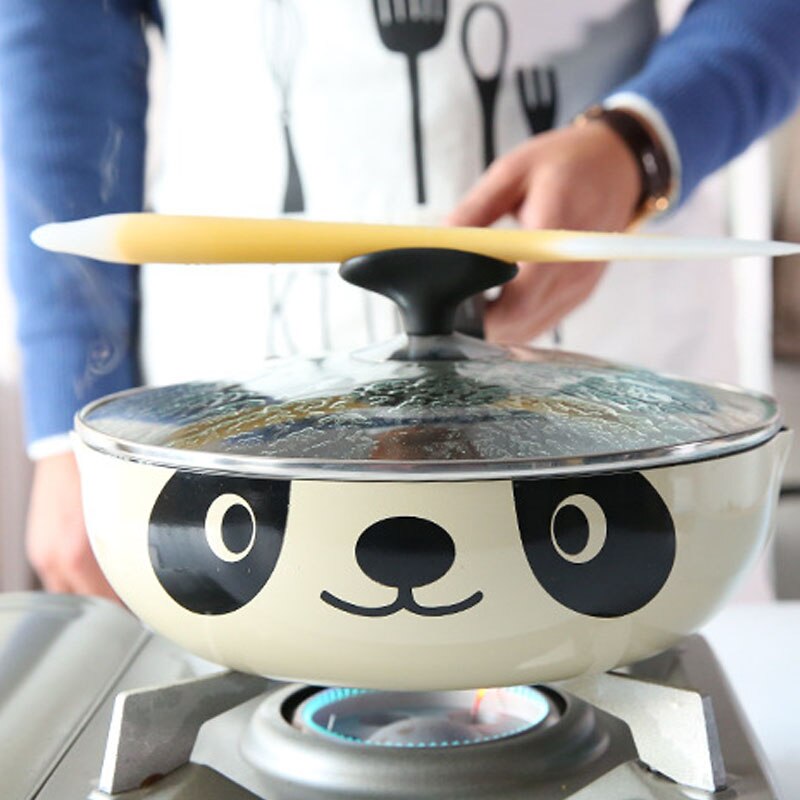 24Cm Panda Pot Japanse Stijl Inductie Fornuis Universele Koekenpan Non-stick Aluminium Pot Koekenpan Stenen Pot