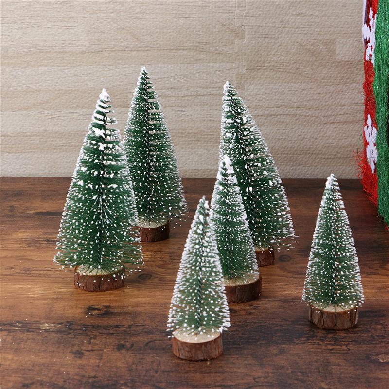 6pcs Mini Christmas Tree Stick White Cedar Desktop Small Christmas Tree White Christmas Cedar Mini Xmas Tree Year Decoration