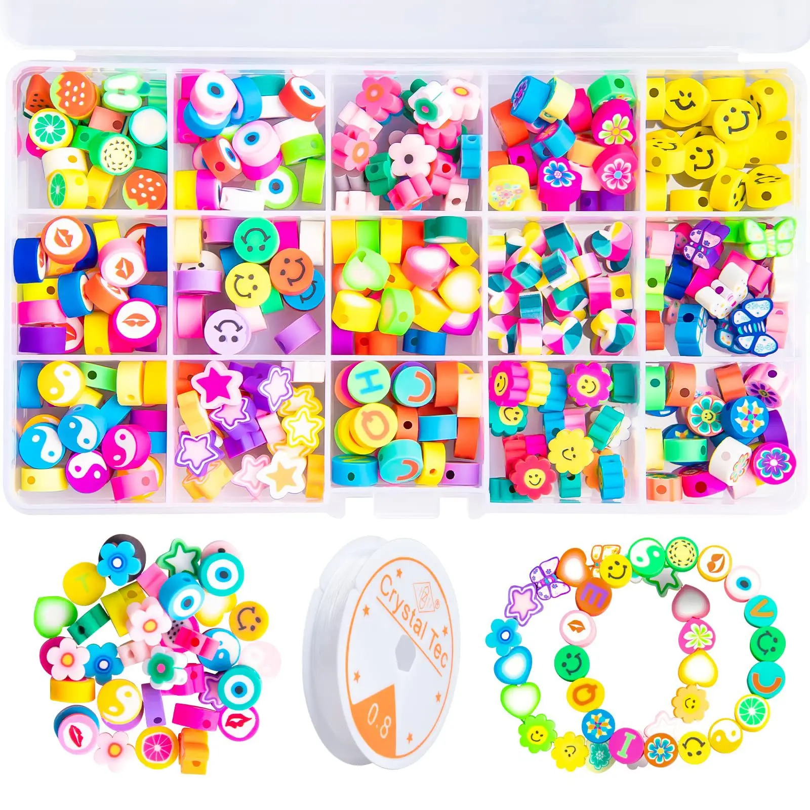 Juego de cuentas de arcilla polimérica, Kit de cuentas de perlas de imitación con letras, caja de de cuentas de cerámica blanda simple para manualidades, suministros para hacer joyería: Gris