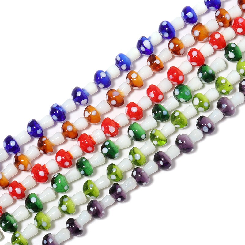 20 pçs/lote cores misturadas lampwork vidro cogumelo grânulos soltos para fazer jóias colar pulseira diy 12x16mm