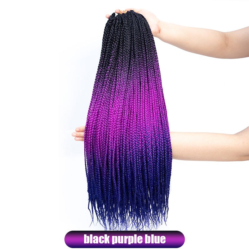 19 Color Ombre Box Crochet Hair Braids 24 Inch Zizi Synthetic Hair Extension For Braids Kanekalon Braiding Hair Pre Stretched: black purple