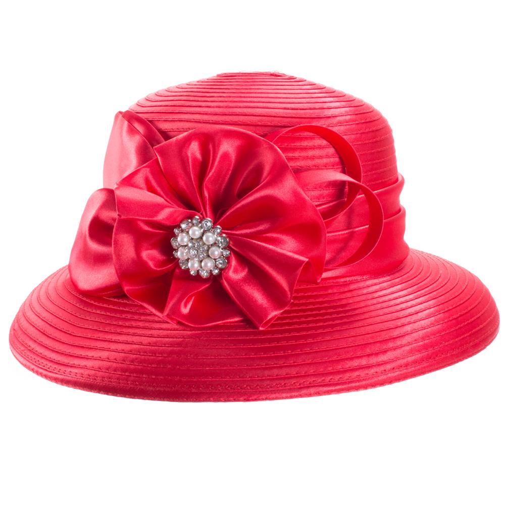 Lawliet Womens Crystal Satin Ribbon Dressy Church Couture Bridal Kentucky Derby Hat A585: Red