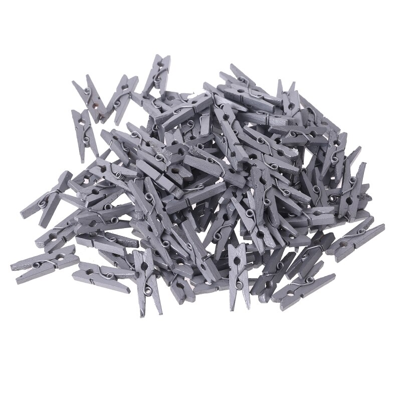 100 Stuks Kleine Maat 25Mm Mini Natuurlijke Houten Clips Voor Fotopapier Pinnen Wasknijper Pxpc: Silver