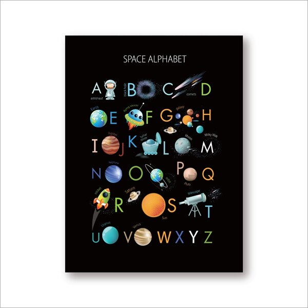 Engels Ruimte Alfabet Prints Kids Educatief Poster Jongens Wall Art Zonnestelsel Astronaut Retro Poster Kraftpapier: Blauw / 42x30cm No Frame