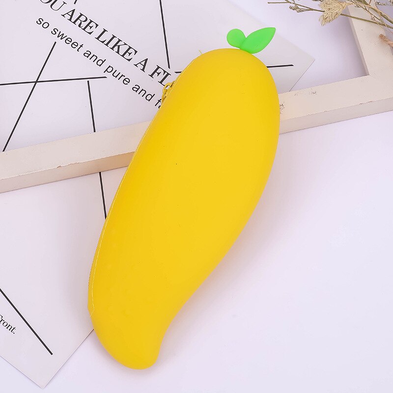 Eggplant Bean Pod Shaped Pen Case Silicone Pencil Bag Students Pencil Bag Primary Secondary School Stationery Kawaii Pencil Case: lemon