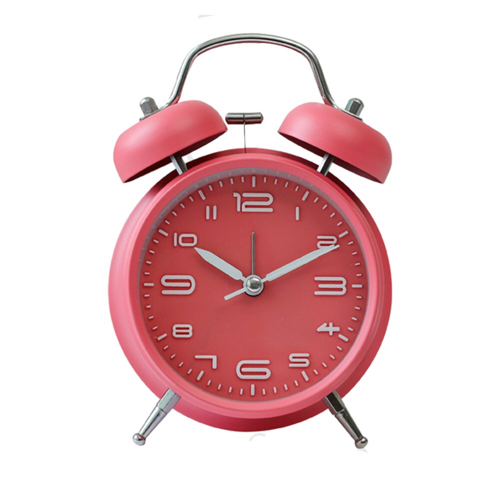 1PC Students Alarm Clock Simple Bedroom Desk Clock Cartoon with Night Light Alarm Clock Mute Alarm Clock Retro Ringing: Pink