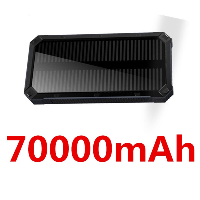 Batterie solaire externe Portable 70000 MAh, chargeur rapide USB, pour téléphone Xiaomi Samsung: Black-70000mAh