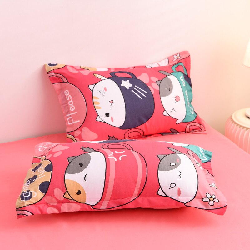 Rode Cartoon Kat Dekbedovertrek Kussensloop 3Pcs 220 × 240, Dekbedovertrek 200 × 230, dubbele Koningin Koning Beddengoed Sets, Rood Blad, Bed Cover