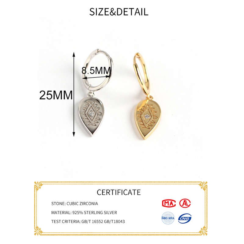 Inzatt Real 925 Sterling Zilver Zirkoon Waterdrop Totem Hoepel Oorbellen Voor Mode Vrouwen Party Punk Fijne Sieraden Accessoires