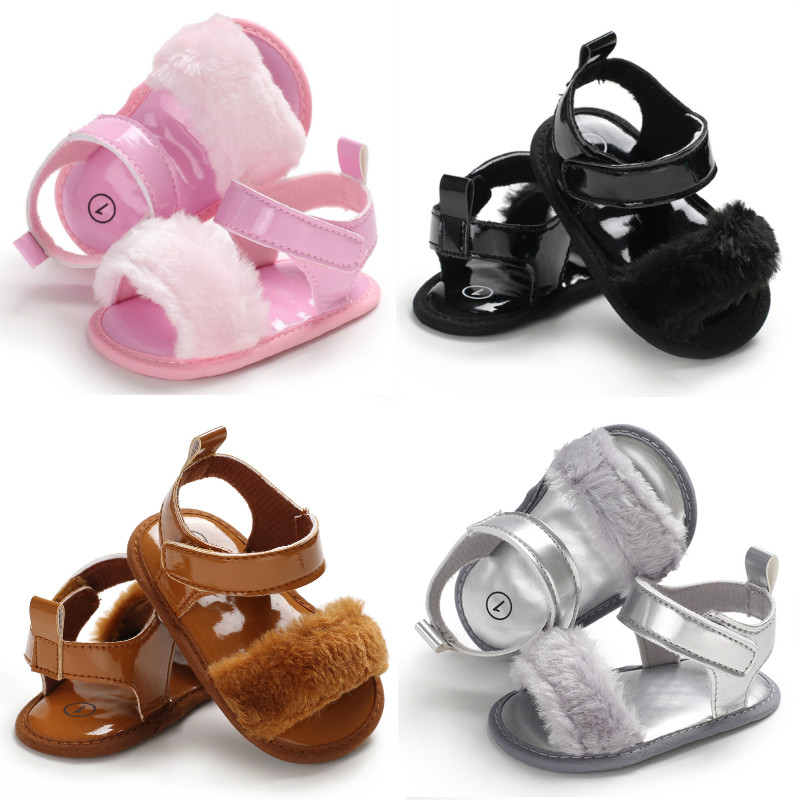 Infant Baby Girl Faux Fur Sandals Shoes Soft Sole Toddler Baby Summer Shoes Clogs Prewalker