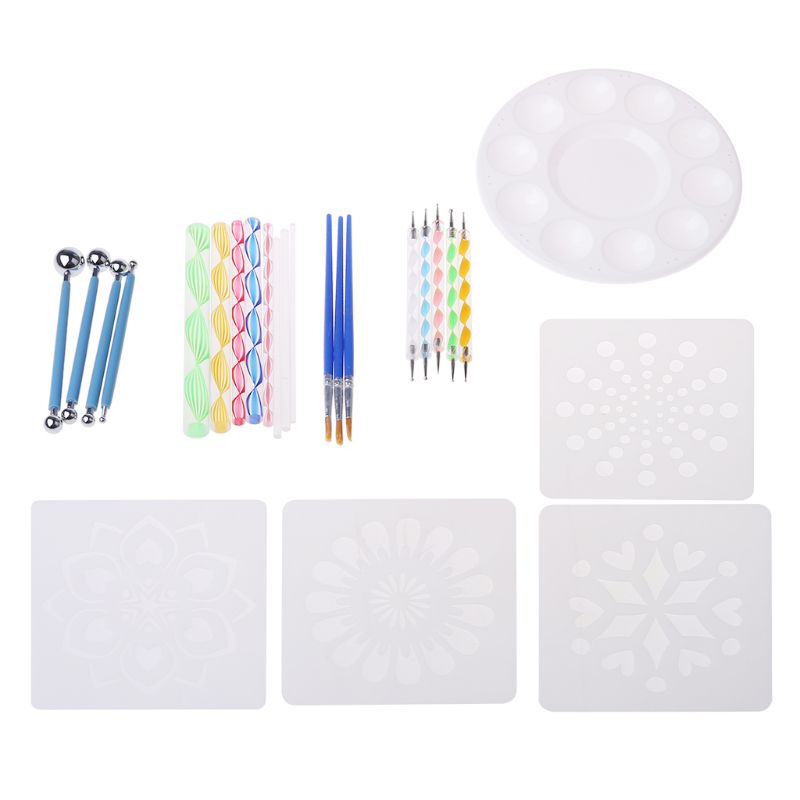 25Pcs/Set Mandala Dotting Pen Tools for Painting Stone with Stencils Template Point Brush Paint Stick