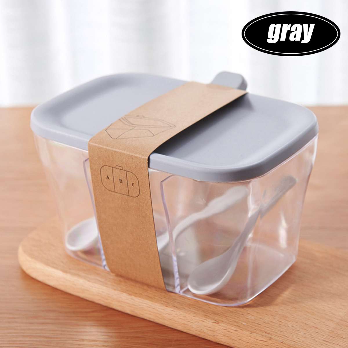 3 siatki kuchenne, organizery, pudełka robić przechowywania z 3 łyżeczkami, słoik na przyprawy, przezroczysta butelka na cukier i sól, akcesoria kuchenne: Szary