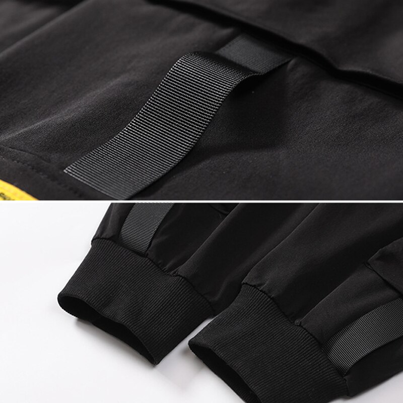 Pantalones Cargo de harén con bolsillos laterales para hombre, pantalón negro estilo Hip Hop, informal, a la , de calle,