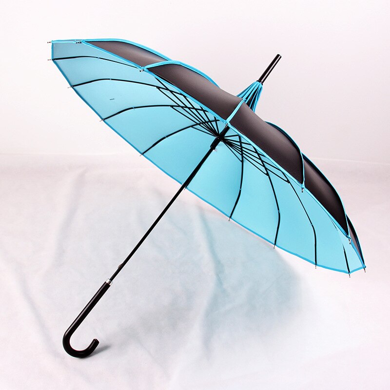 Parapluie pagode à manche Long | Femmes, revêtement noir, Anti-UV, protection solaire, coupe-vent, double usage, parapluies princesse ensoleillés et de pluie: Blue
