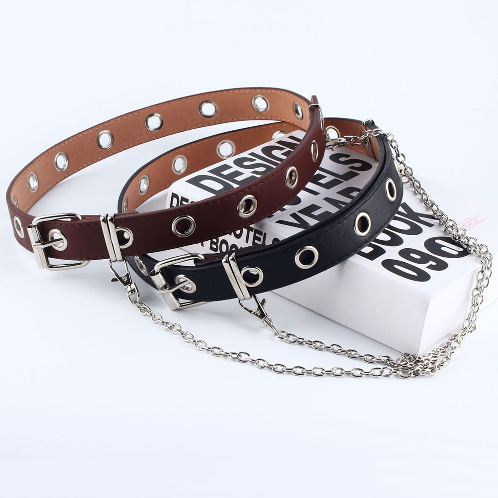 Femmes Punk chaîne ceinture réglable Double/simple rangée trou oeillet ceinture avec oeillet chaîne ceinture décorative
