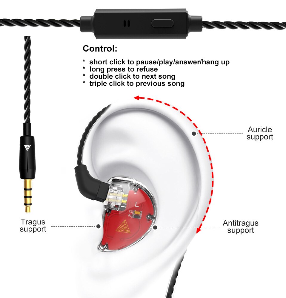 Qkz  vk5 4 unit bewegende ring zware bas in oortelefoon hifi 3.5mm stekker headset draadbediening oortelefoons met microfoon vs  ck5 ck1
