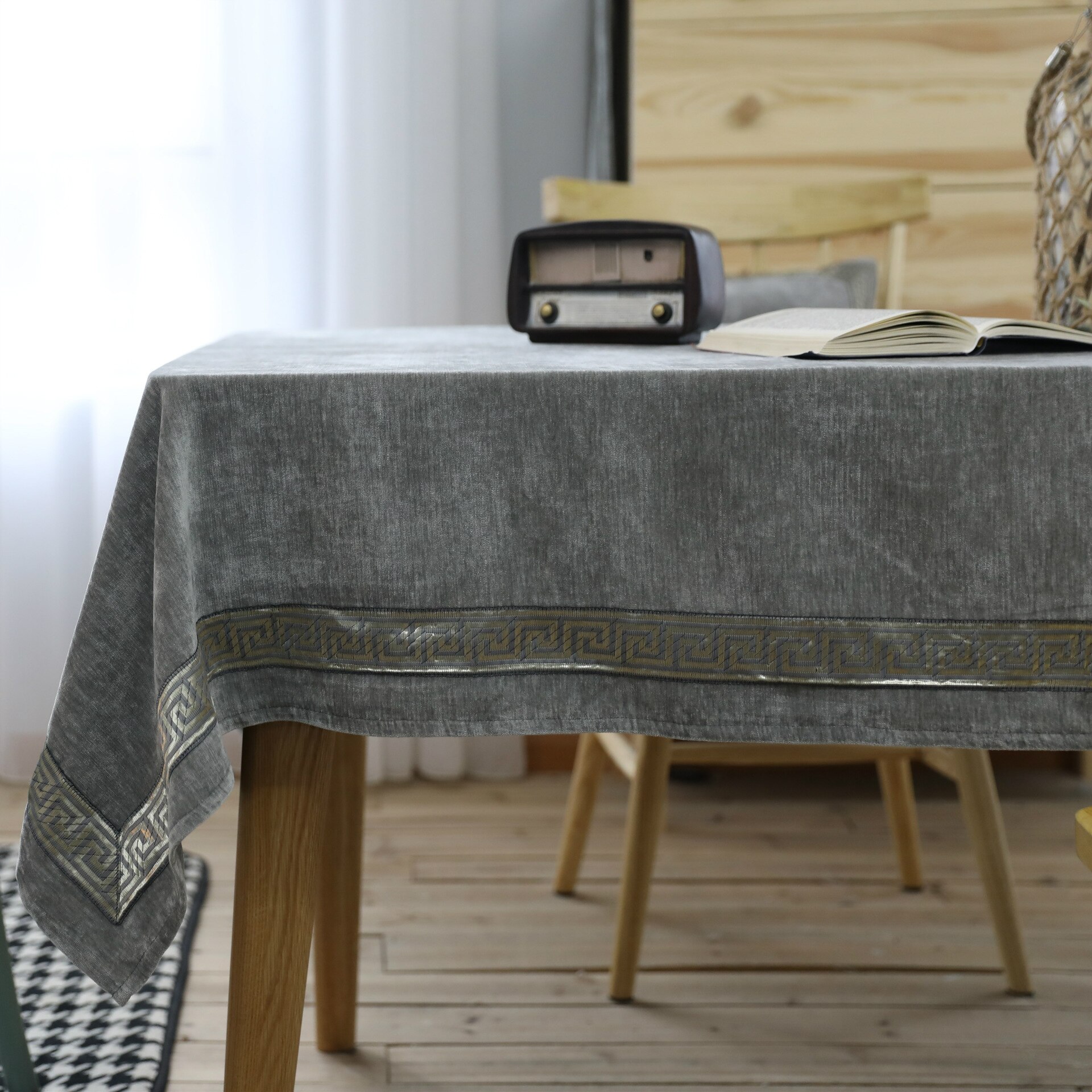 Europæisk stil klud grå til rektangulært borddæksel til fester duge firkantet til hjemmebryllup borddekoration: 130*220cm