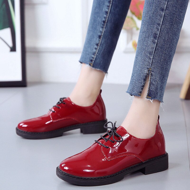Women Flats British Style Oxford Shoes Women Spring Oxfords Flat Heel Casual Shoes Lace Up Women Shoes