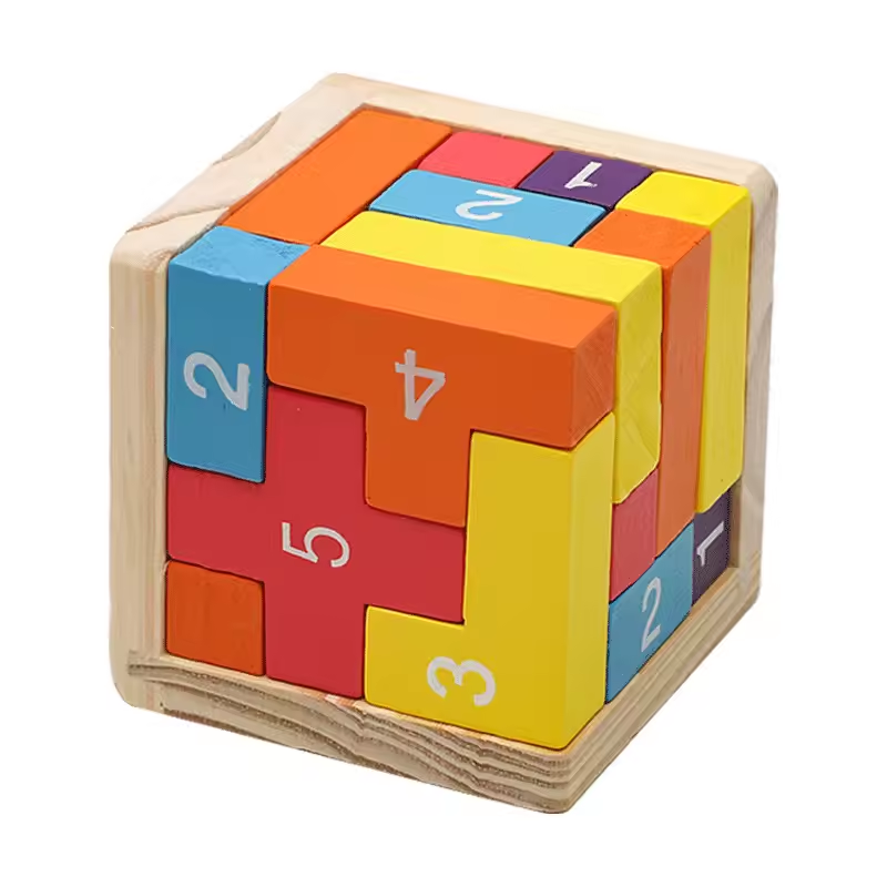 3D-Würfel-Puzzle Luban Ineinandergreifendes kreatives pädagogisches Holzspielzeug Gehirn IQ Geist Frühes Lernspiel für Kinder Buchstabe 54T: Mehrfarben