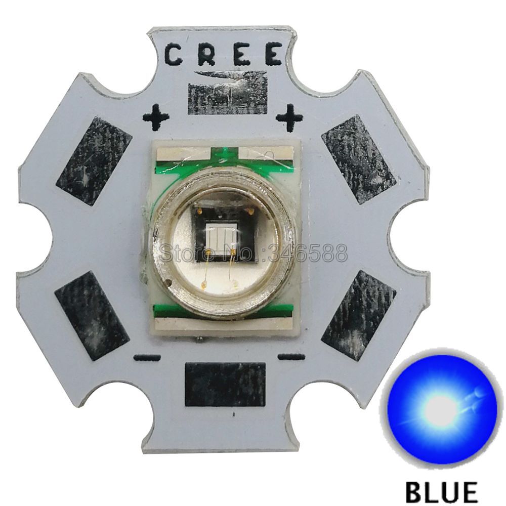 10x cree xlamp xre xr -e 3w high power led lysemitter perle  on 16mm / 20mm pcb heatsink hvit varm hvit rød grønn blå gul: Blå / 16mm stk