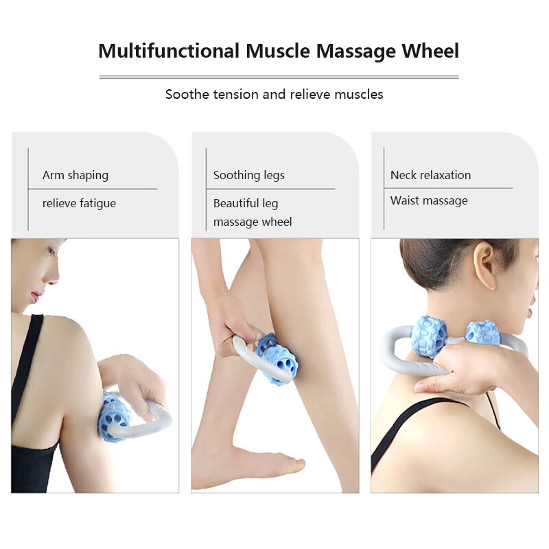 Hand-held 2 Wheels Roller Muscle Massage Stick Yoga Fitness Body Building Massage Roller Relaxation For Arm Leg Neck Pink/Blue
