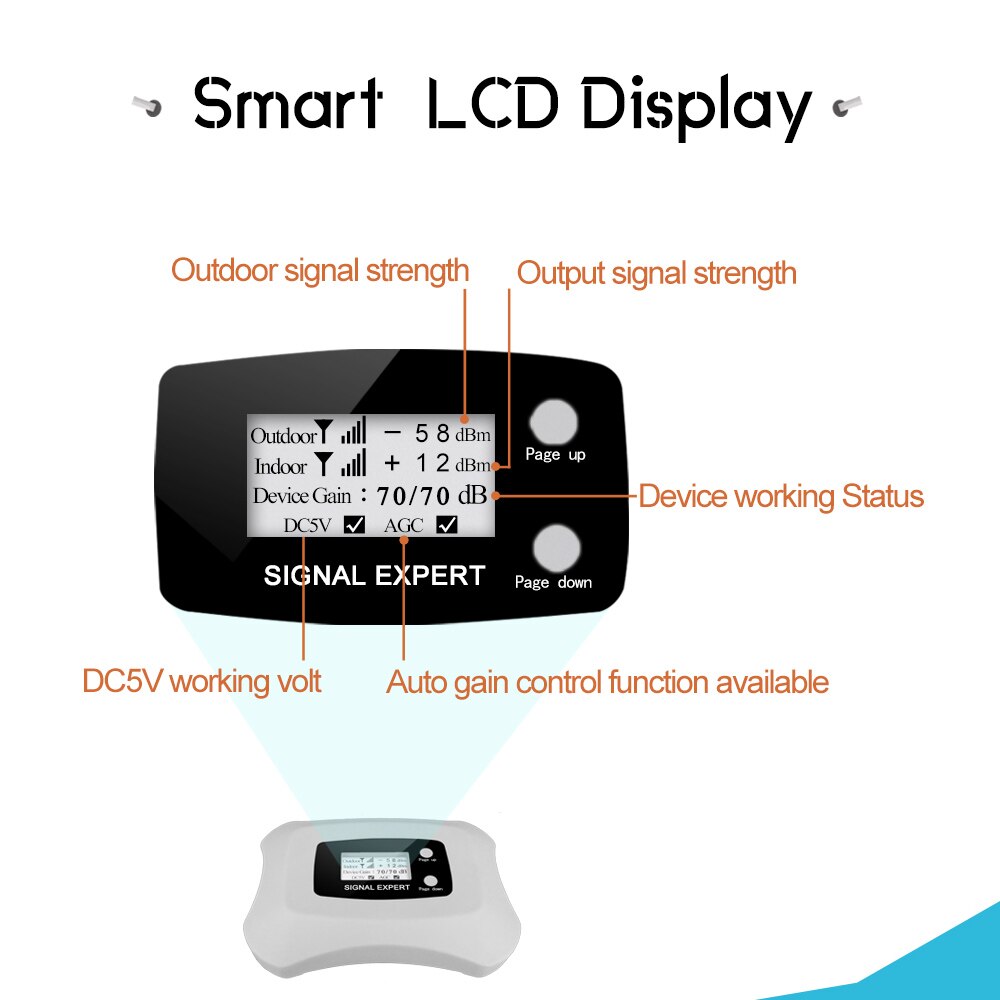 Amplificador de señal de teléfono móvil 4G AWS 1700, 2100, pantalla LCD AGC, 70dB, 4G, LTE, completamente inteligente, 2100mhz