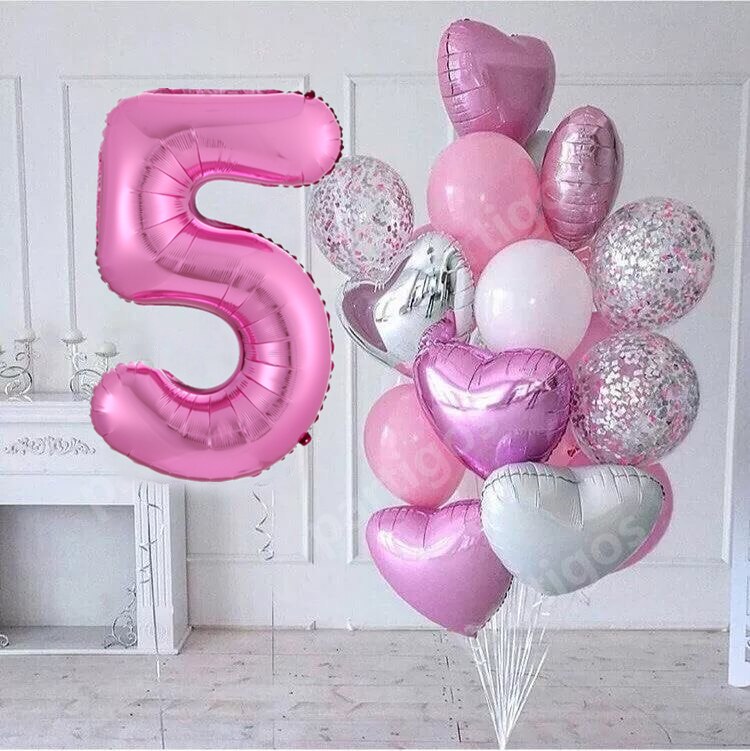 15pcs/lot girl Birthday Balloons with 30inch pink Number baloon 3/3rd Birthday Party Decor Kids anniversaire 9/1/3 years old