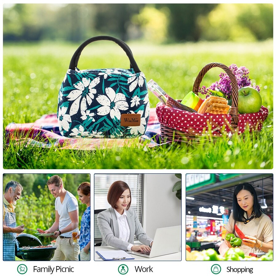 Winmax – sac à Lunch isotherme à imprimé Floral, fourre-tout isotherme pour pique-nique, pour enfants, femmes, filles, dames et hommes