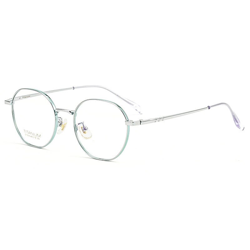 Pure Titanium Glasses Frame For Women Style with Spring Hinges Full Rim Optical Eyewear Ultralight Myopia: Green Silver