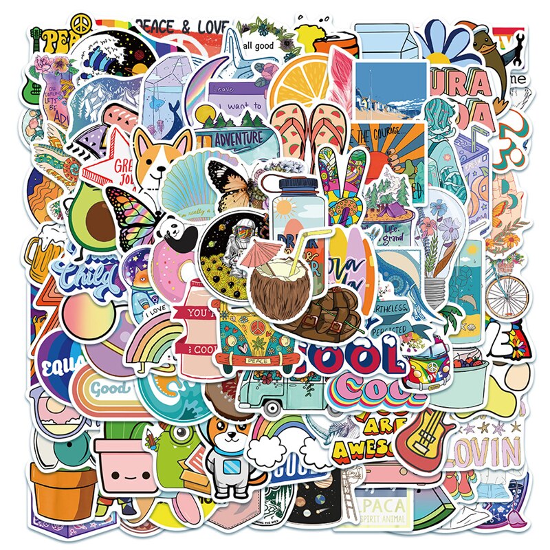 100 Stuks Grappige Mooie Verse Leven Stickers Decal Scrapbooking Diy Pasters Decoratie Telefoon Laptop Waterdichte Accessoires