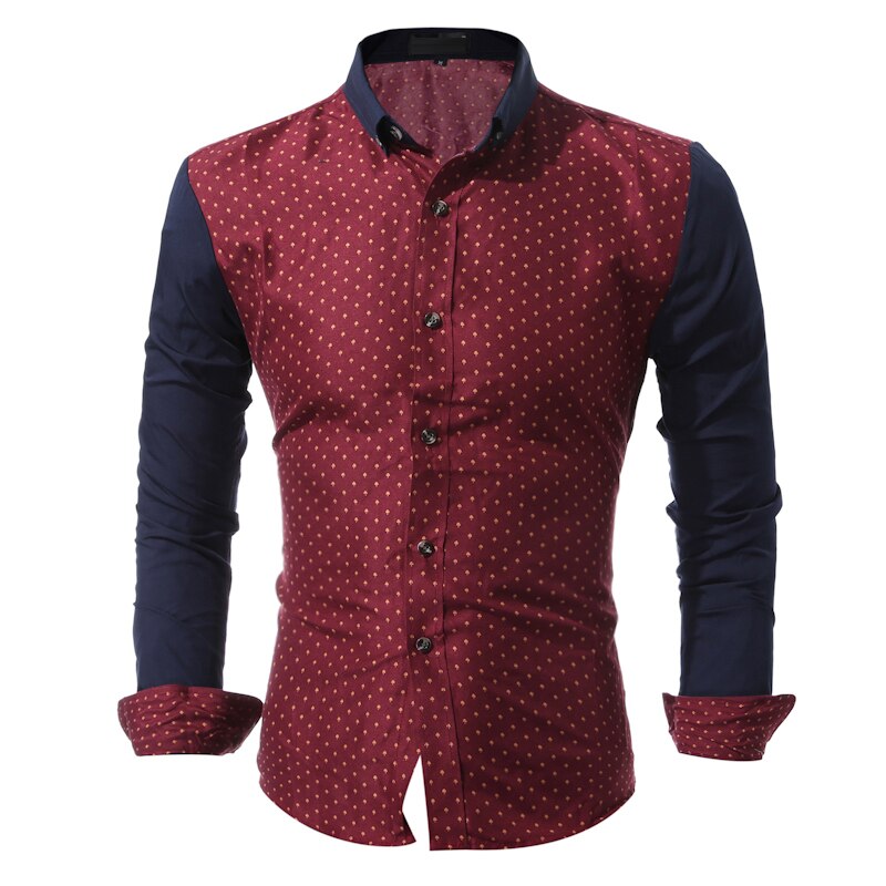 Vogue Brand Nice Male Shirt Long-Sleeves Tops Splicing Small Mushrooms Mens Dress Shirts Slim Men Shirt 2XL
