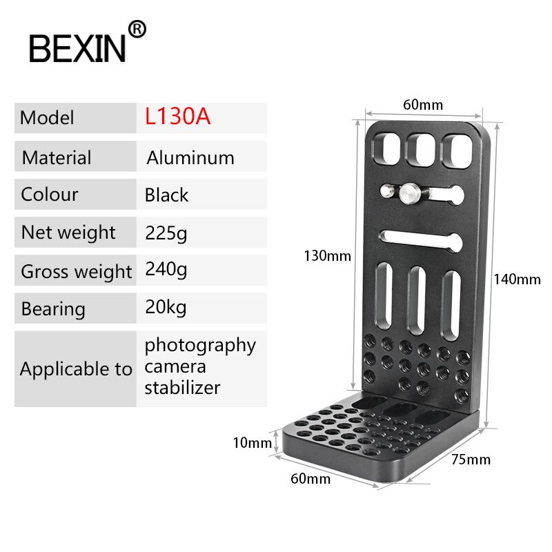 BEXIN profession camera video l plate dslr stand stabilizer universal L bracket plate screw hole fixing for shoot camera video