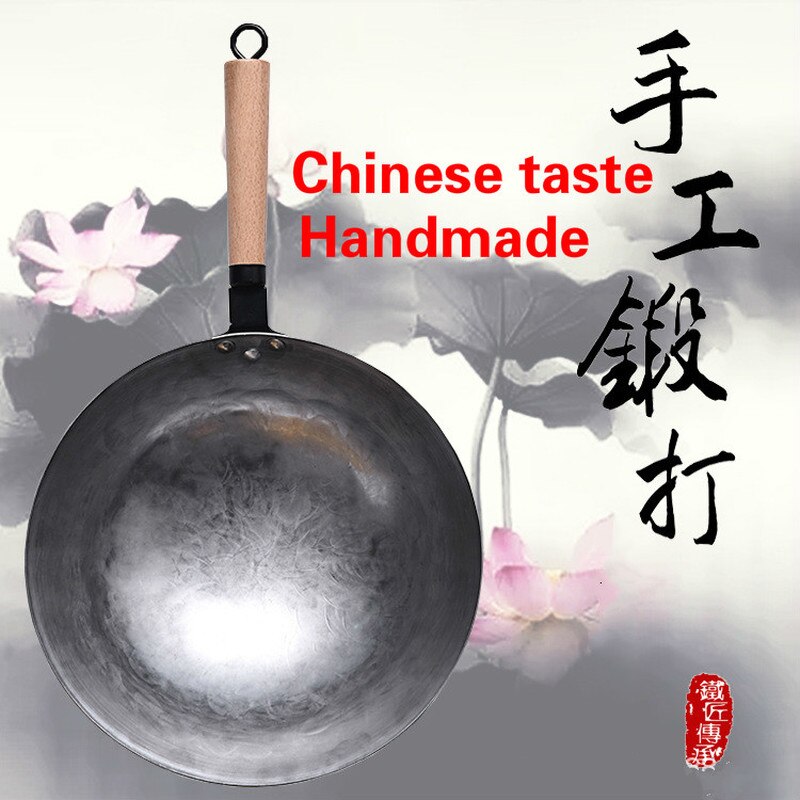wok tradizionale ferro fatto a mano wok padella antiaderente pentola a gas antiaderente pentole 36CM funziona di alta qualità ferro cinese