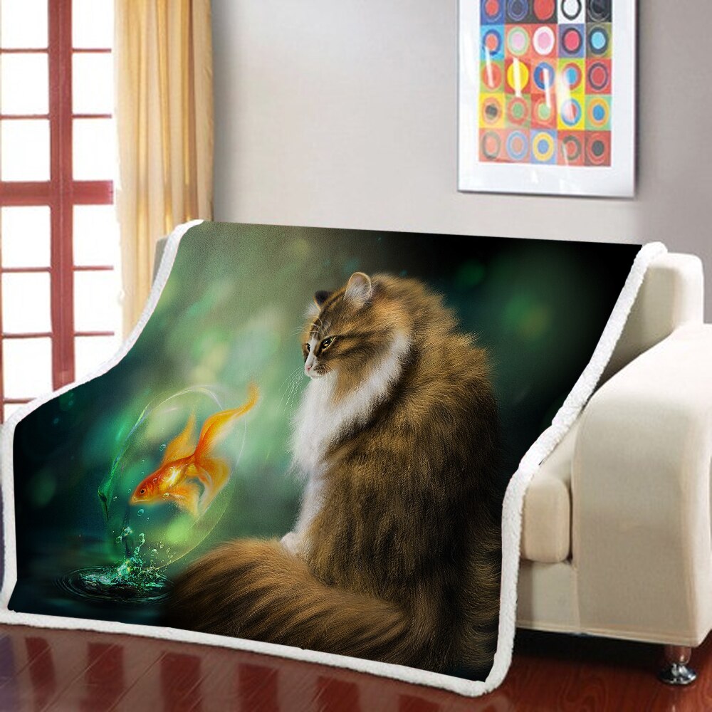 Zwierzęta kot rzut narzuta na łóżko Sofa zwierząt pluszowe Sherpa koc Pet narzuty tkanina Sherpa, polar drukuj cienka kołdra Dropshipping: Pomarańczowy / 130x150cm