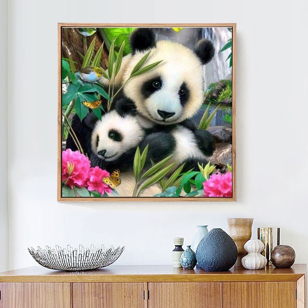 Huacan diamant broderi dyr 5d diy diamant maleri fuld firkantet panda diamant mosaik billede af rhinestones barn