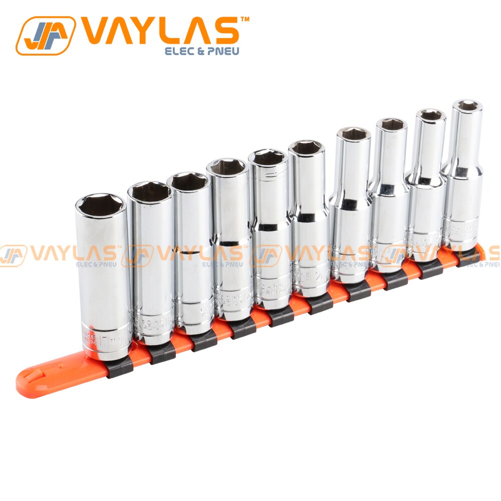 8-17mm Long Socket Set of Heads Mirror Finish 1/2 Inch Drive with Plastic Socket Rack for Socket Wrench Use