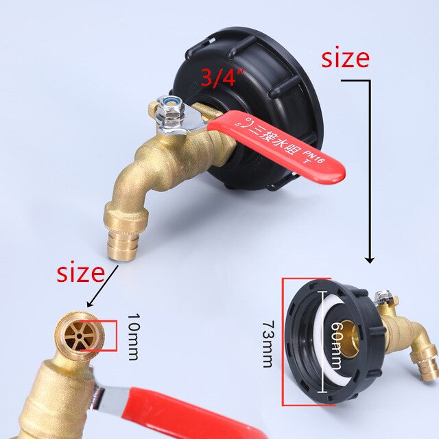 IBC tank faucet adapter S60X6 1/2" 3/4" Garden Hose Faucet Water Tank Hose Connector Tap Replacement Fitting Valve: 2