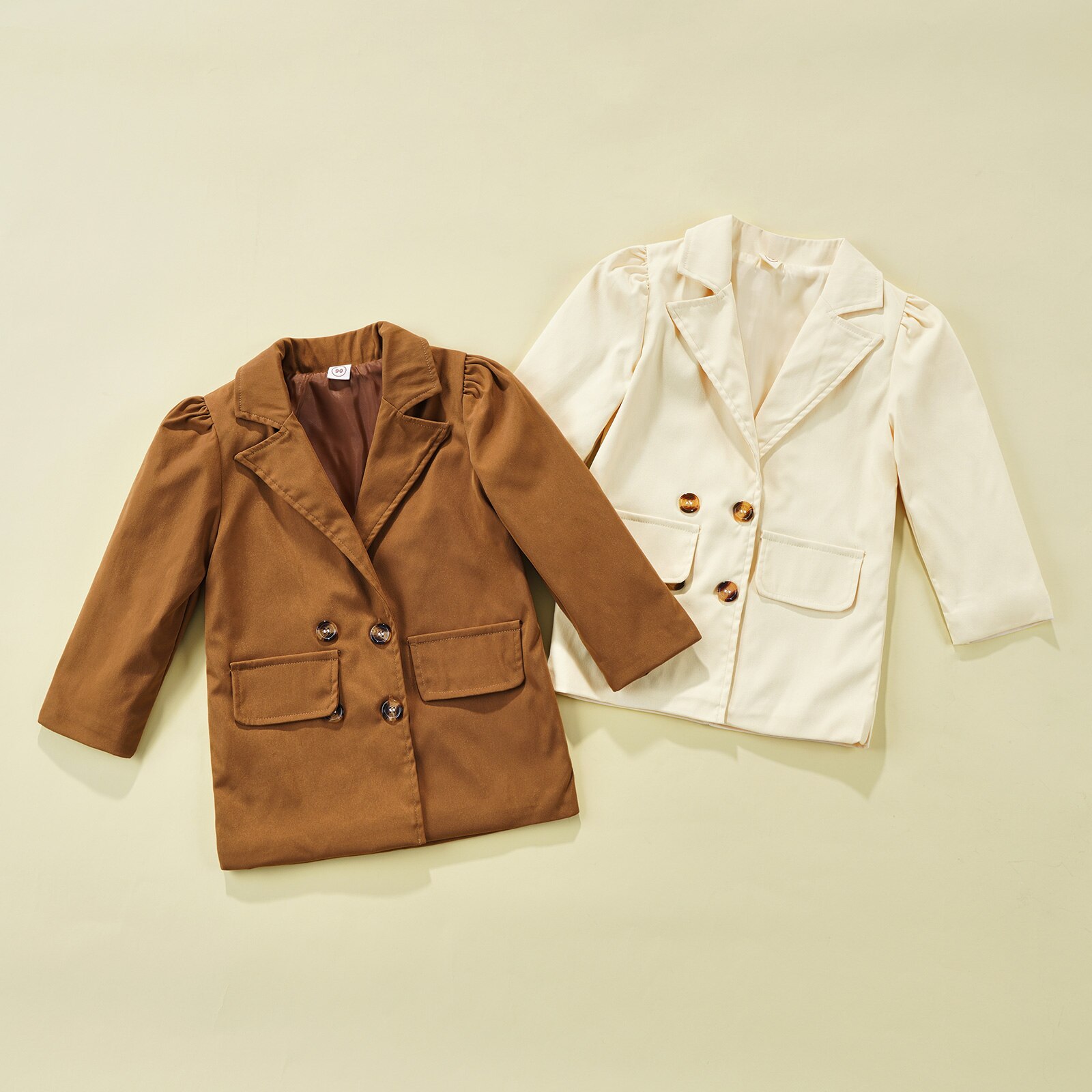 Veste 2 couleurs à manches longues pour fille de 1 à 6 ans, manteau de Blazer Double boutonnage à revers de couleur unie