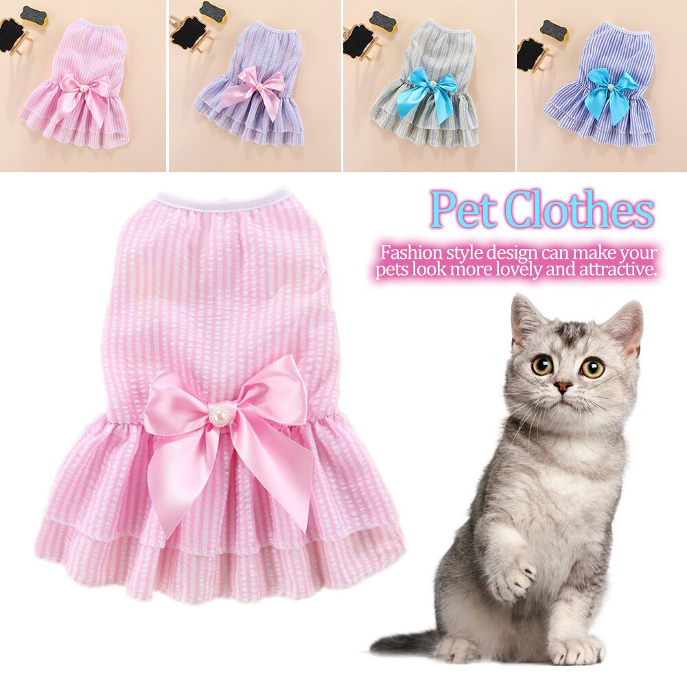 Soft Cute Dog Dress Vertical Stripe Butterfly Pet Dress Comfortable Puppies Cat Princess Dress Party Dog Dress Wedding Pet Dress