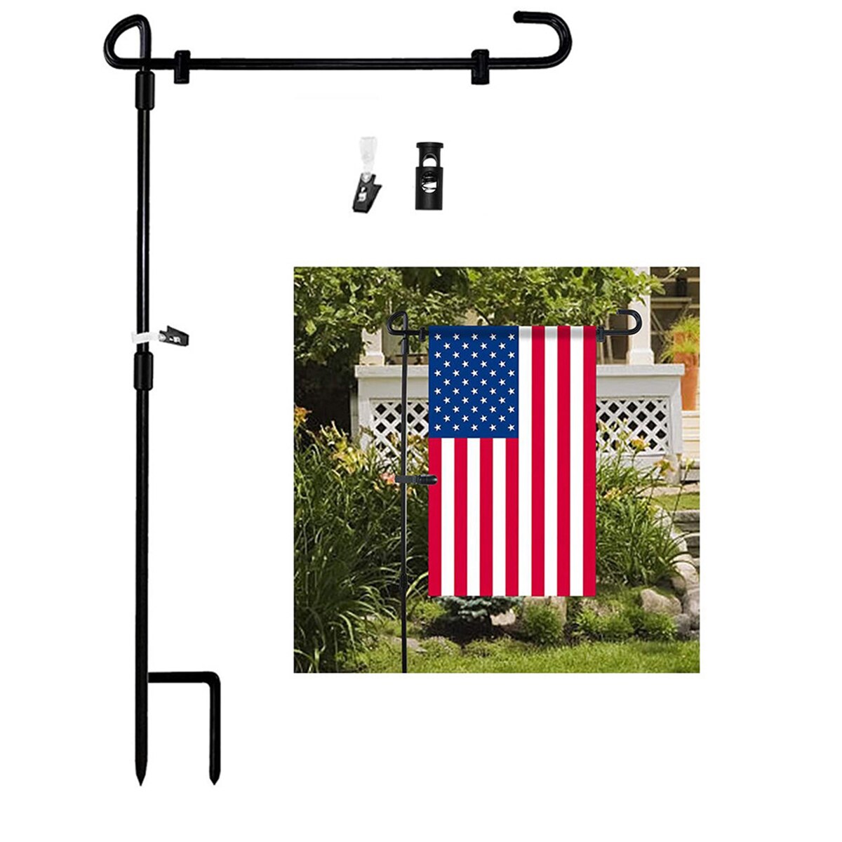 Tuin Ijzer Vlag Stand Tuin Vlag Houder Pole Met Vlag Stopper Anti-Wind Clip Geschikt Voor Alle Standaard Tuin vlaggen